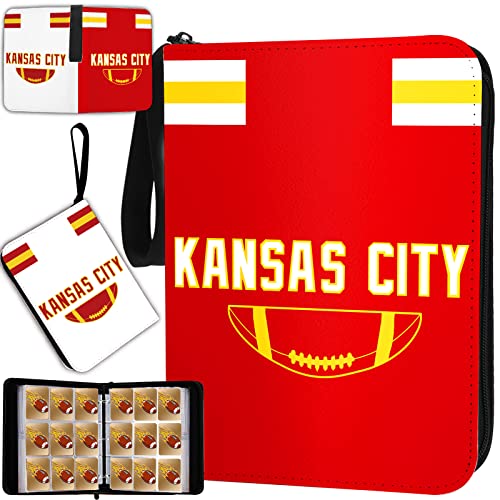Football Card Binder with Sleeves 900 Pocket, Kansas City Football Card Holder for Trading Cards Sports Card 3 Ring Binder Folder Collector Album Storage Book Case Kids Boys Girls Gift - color: Red, size: 900