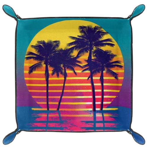 Sunset Palm Tree Dice Tray Dice Rolling Tray Folding Dice Holder for Dice Games, Like RPG, DND and Other Table Games - color: Multi 11