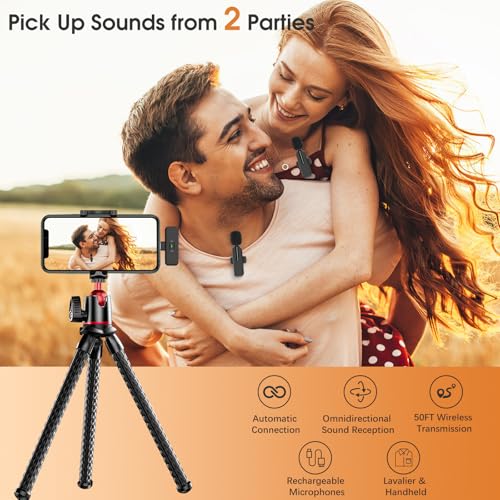 MAYBESTA Wireless Lavalier Microphone for iPhone, iPad, Android - Bluetooth Lapel Phone Mic for Video Recording - Mini Clip on Microphones for YouTube Podcast Interview(2-in-1 Port)