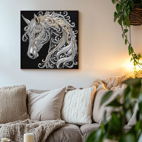 PICKFORU Horse 1000 Piece Puzzle for Adults, Diamond Horse Jigsaw Puzzles Line Art, Challenging Hard Animal Puzzle as Home Decor - style: Diamond Horse