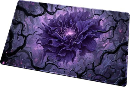 MTG Playmats(Stitched) 14x24in Compatible for OCG CCG RPG TCG Playmats with Card Zones Storage Bag (Purple Peony-No Zone) - color: Purple Peony-no Zone