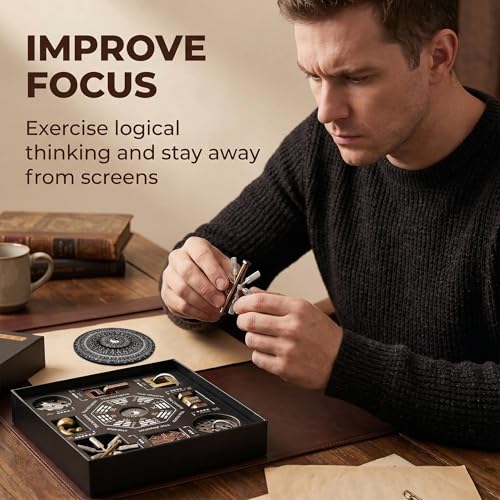 Bagua Metal Puzzles Set with Feng Shui Compass, 8+1 Alloy Brain Teasers, Traditional Chinese Intellectual Puzzle Toys for Adults, Stress Relief Fidget Desk Toy & Gift for Puzzle Lovers - color: Bagua