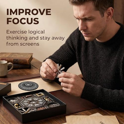 Bagua Metal Puzzles Set with Feng Shui Compass, 8+1 Alloy Brain Teasers, Traditional Chinese Intellectual Puzzle Toys for Adults, Stress Relief Fidget Desk Toy & Gift for Puzzle Lovers - color: Bagua