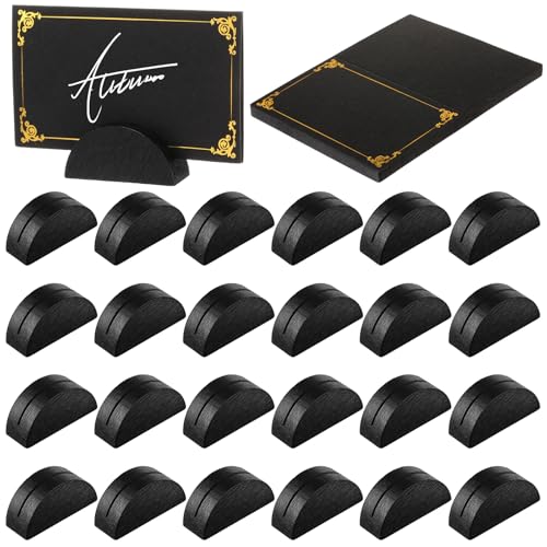 Colingmill 24 Pcs Wooden Table Number Stands with Tented Cards,Black | Wedding Table Name Holder Semicircular Design Place Card Holders for Retail Shop Wedding Party Events - color: Black
