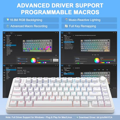 AULA F75 - 75% Mechanical Keyboard, Wireless Gaming keyboard BT5.0/2.4GHz/USB-C, Hot Swappable Custom Pre-lubed Switches with Knob, RGB Backlit Shine-Through PBT Keycaps Creamy Sounding Keyboard - color: White