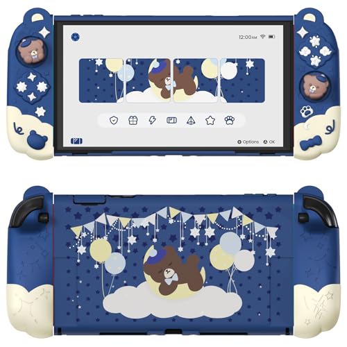PlayVital Good Night Bear Dockable Case for Nintendo Switch 2 with Stand | Split Design Silicone Joycon Grips, PC Console Hard Shell, 2 Joystick Caps | Cute Protective Cover Bundle – Midnight Blue - color: Blue