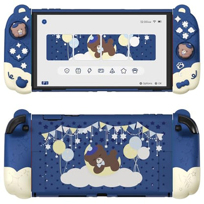 PlayVital Good Night Bear Dockable Case for Nintendo Switch 2 with Stand | Split Design Silicone Joycon Grips, PC Console Hard Shell, 2 Joystick Caps | Cute Protective Cover Bundle – Midnight Blue - color: Blue