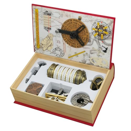 Da Vinci Code Mini Cryptex Metal Puzzle Box Set - 6PCS 3D Brain Teasers, IQ Challenge for Adults Teens, Gift for Christmas Birthday Valentine's Day, Anniversary & Family Party Game - color: Red