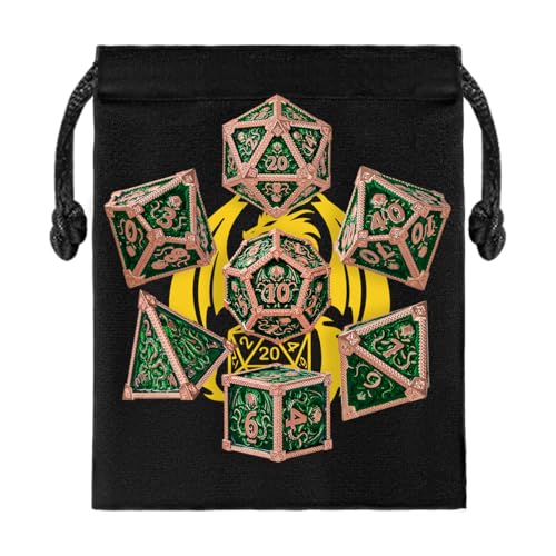 Metal Dice Set, Octopus Pattern, 7pcs Polyhedral Metal DND Dice Set, DND Starter Set, D&D Gifts with Gift Bag, Role Playing Board Games Accessories, Red Copper Border Green - color: Green With Gift Bag