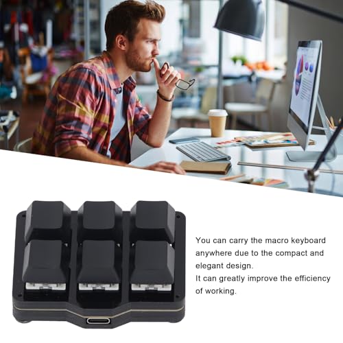 AstraLoom One Handed Macro Mechanical Keyboard Programmable NKRO Hotkeys 6 Keys USB Keypad with Floating Window for Gaming and Office Work Black ABS Acrylic