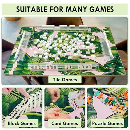 31.5" Tropical Plants Mahjong Mat,Non-Slip Noise-Reducing Game Mat | Crease-Free Rubber Gaming Table Cover with Carrying Bag for Poker Dominoes & Board Games Gifts - color: Tropical Leaf
