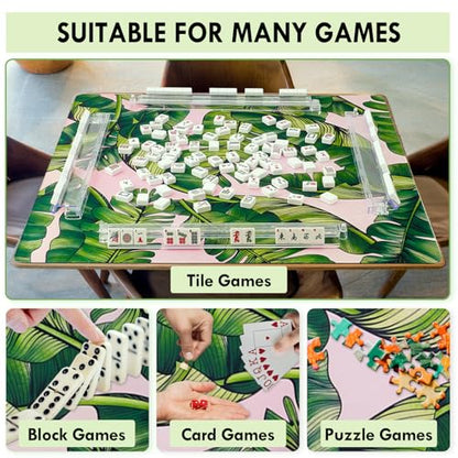 31.5" Tropical Plants Mahjong Mat,Non-Slip Noise-Reducing Game Mat | Crease-Free Rubber Gaming Table Cover with Carrying Bag for Poker Dominoes & Board Games Gifts - color: Tropical Leaf