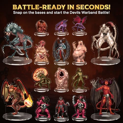 Skinny Minis Devil Miniatures Set, 16 Flat Minis with Bases for Tabletop Game, Infernal Monster Minis, D&D Compatible, 2D Pathfinder & 5e Minis for TTRPG