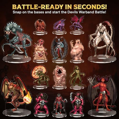 Skinny Minis Devil Miniatures Set, 16 Flat Minis with Bases for Tabletop Game, Infernal Monster Minis, D&D Compatible, 2D Pathfinder & 5e Minis for TTRPG