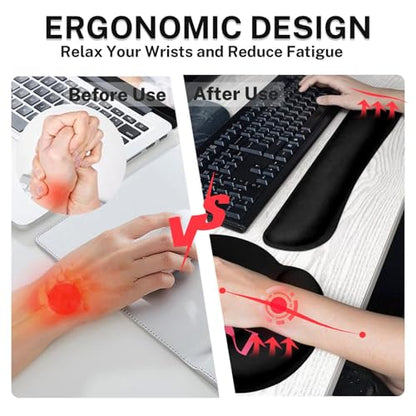 Arttown Keyboard Mouse Pad Set, 4 in 1 Desk Mat Set Calendar 2025 | Black Month Day Large Mousepad+Keyboard Wrist Rest+Mouse Wrist Rest+Coaster Ergonomic Design for Home Office Computer - color: Calendar 2025 Year