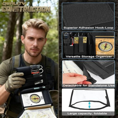 Military Map Case & Tactical Map Pouch with MOLLE, Waterproof TPU Holder | 13"x10" Clear Viewing Area, Foldable Design, 1000D Oxford, Land Navigation Kit for Hiking & Patrol - color: Black