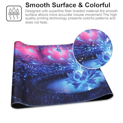 Large Gaming Mouse Pad with Stitched Edges,[35.4x15.7In] Extended Mouse Pad with Non-Slip Natural Rubber Base for Gamer/Desktop/Office/Home-90x40 Forestapond - color: 90x40 Forestapond