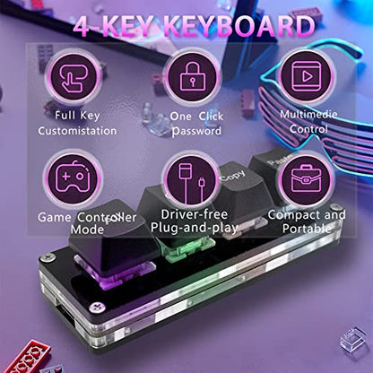 BTXETUEL Mini 4-Key Select-All Cut Copy Paste Macro Pad Ctrl A X C V Shortcut One Handed Keyboard RGB Gaming Mechanical Keyboard OSU Keypad Programmable Keyboard for Working and Gaming. (Black) - color: Black