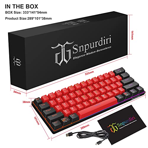 Snpurdiri 60% Wired Mechanical Gaming Keyboard (Black-Red, Blue Switches) | LED Backlit 60 Percent Gaming Keyboard for Windows Laptop PC Mac - color: Black Red/Blue Switch