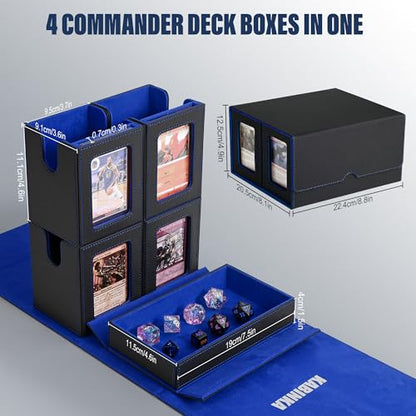 Kabinka Card Deck Box for MTG Commander, Holds 400+ Double-Sleeved Cards, 5 IN 1 Detachable Card Case with Dice Tray, Fits Magic/TCG Cards, 4 Magnetic Card Holders & Dividers (Black Blue) - color: Black Blue