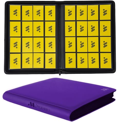 Card Binder 16 Pocket,Trading Card Binder Holds up to 1408 Cards with 44 Sleeves,Zipper Card Holder Album Compatible with TCG Card/Game Cards/Sports Card-Dark purple - color: Dark Purple