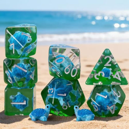 Resin D&D Dice Set, Blue Turtle DND Animal Polyhedral Dice for Dungeons and Dragons, RPG, MTG DND 7-DIE (D4, D6, D8, D10, D12, D20, D%) for Ages 15 and Up - color: Blue Turtle