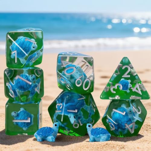 Resin D&D Dice Set, Blue Turtle DND Animal Polyhedral Dice for Dungeons and Dragons, RPG, MTG DND 7-DIE (D4, D6, D8, D10, D12, D20, D%) for Ages 15 and Up - color: Blue Turtle