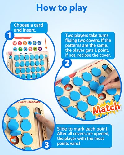Coogam Memory Matching Game, Wooden Board Travel Toy with Memory Cards | Essential Activity for Road Trip Airplane/Car/Camping, Fine Motor Educational Gift Toy for 3 4 5 Year Old Kids