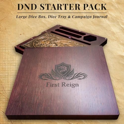 First Reign 3-in-1 DnD Dice Box, DnD Dice Tray & Journal | D&D Starter Set | DnD dice box with double rolling trays & journal | Fits 2 RPG dice sets, mini, pencil (not included) | DnD accessories & gift