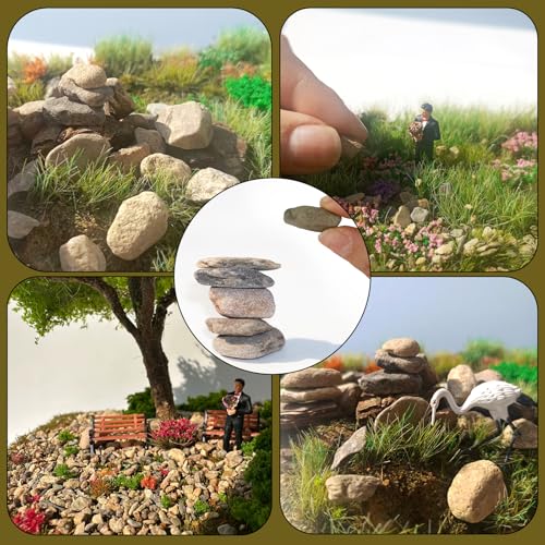 Bed Gravel Track Natural Stone Set, Mixed Sizes, 4 Packs x 40g, for Train Railway Track Diorama, Miniature Scene, Ages 14+