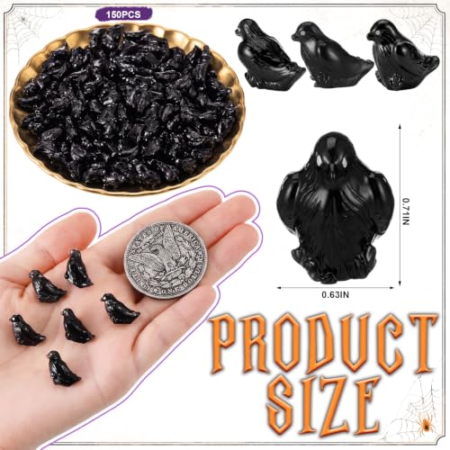 Weysat 150 Pcs Mini Halloween Crow Figurines Miniature Resin Spooky Realistic Black Raven Tiny Halloween Miniatures for Spooky Tiered Tray Decor Vase Filler Home Shelf Centerpieces Party Favors - style: Crow