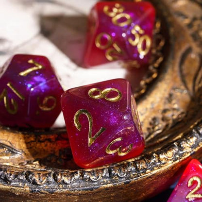 Purple Glitter DND Dice Set D&D Polyhedral Dice for Tabletop Games | Leather Storage Bag, DM Gift, for Dungeons and Dragons Role Playing Games - color: Glitter-purple&red