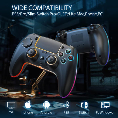 Wireless Controller for PS5 with RGB LED,TURBO, Dual Vibration, 6 Axis Gyro Sensor, Touchpad, Ergonomic for Playstation 5 Controller, Compatible with PlayStation 5/PC/Mac/ios/Android/Steam
