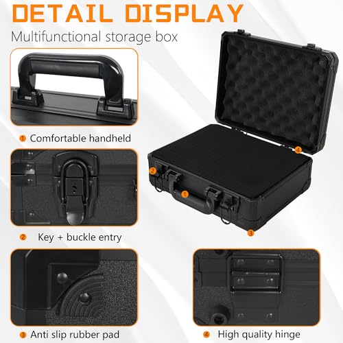 13 Inch Aluminum Carrying Case 13 X 10 X 5.5 Inch Ideal for Microphone & Camera Gear Transportation, DJ Mixer Case with Customizable Pre-Diced Foam, Black - size: Inner：12.5''X 9.5''X 5.1''
