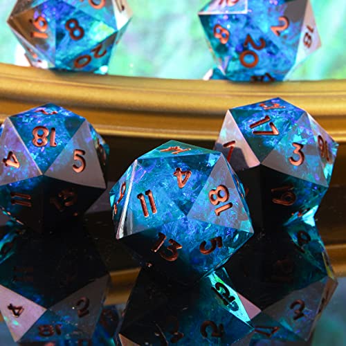 Single D20 Dice - 22mm, 20 Sided D&D Dice for Dungeons and Dragons, DND Dice with Resin Sharp Edge, Handmade Polyhedral for RPG, Roleplaying Games MTG Table Games(Blue Dark) - color: D20-blue Dark