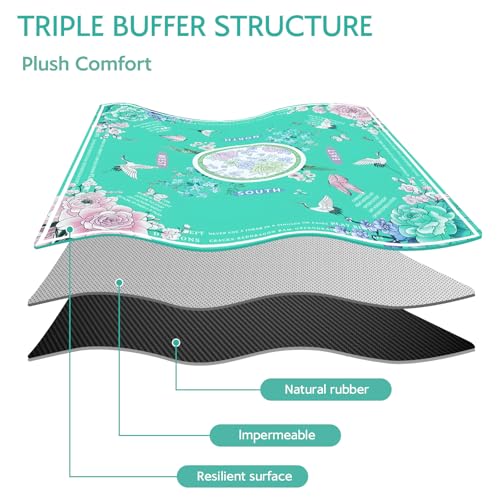 Green Mahjong Mat for Table, American Mahjong Mat with Rules, 31.5''x31.5'' | Non-Slip & Noise Reduction Mah Jongg Gift with Carrying Bag for Poker, Board Games, Dominoes, Cards & Tile Games - color: Emerald Green