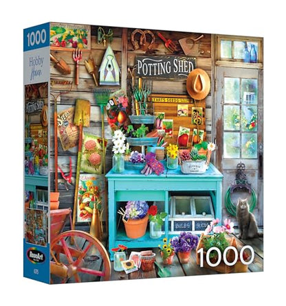 RoseArt Hobby Haven The Potting Shed 1000 Piece Jigsaw Puzzle | 19.25" x 26.625" Finished Size, Fully Interlocking Pieces, Bonus Poster Included, Made in USA - style: The Potting Shed