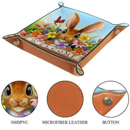 Rabbit on Wood Plank Welcome Dice Tray PU Leather Dice Rolling Tray Folding Dice Holder for Dice Games, Like RPG, DND and Other Table Games - color: Multi 6