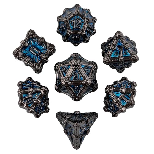 Metal Skull Dice Set with Skull Bag,7PCS Polyhedral Metal Dice Set for DND Role Playing Games(Black Nickel Blue) - color: Skull Black Nickel Blue