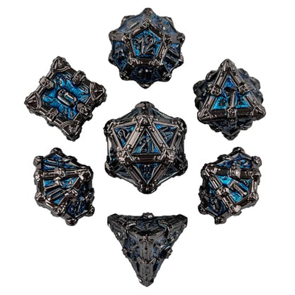 Metal Skull Dice Set with Skull Bag,7PCS Polyhedral Metal Dice Set for DND Role Playing Games(Black Nickel Blue) - color: Skull Black Nickel Blue