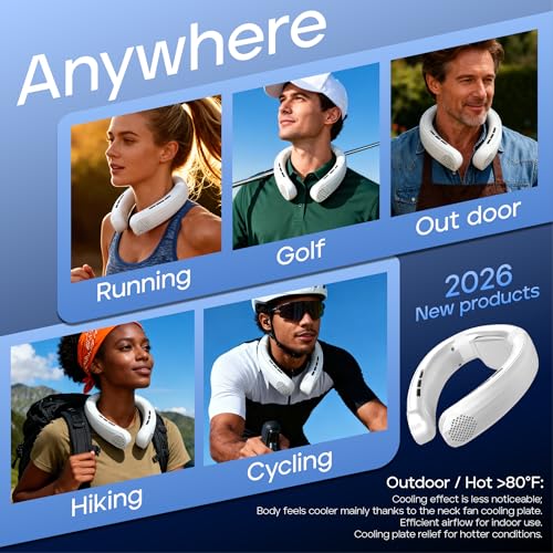 Cooling fan neck ac air conditioner, Rechargeable Neck Fan with Semiconductor Cooling Plate, 7000mAh Portable Battery, 3+ Hours Runtime, 360g Lightweight Wearable for Travel, Hot Flashes, and Outdoor.