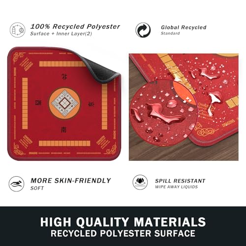 2F22E Mahjong Mat with Rules Card, Noise Reduction Non-Slip Mahjong Mat for Table Board Games Table Mat, Card Games, Tile Games, Dominoes (Red) - color: Red