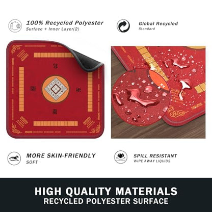 2F22E Mahjong Mat with Rules Card, Noise Reduction Non-Slip Mahjong Mat for Table Board Games Table Mat, Card Games, Tile Games, Dominoes (Red) - color: Red