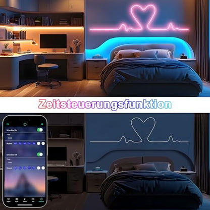 Cozylady RGB Neon Light LED Rope Light,Waterproof Bluetooth APP Remote Control Music Sync Strip Light,24V Flexible DIY Silicone Light for Bedroom Home Indoor Outdoor Decoration - size: 66ft/20M