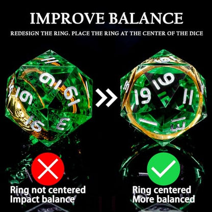 Magic Golden Ring DND Dice Set with Case, Green Resin Sharp Edge D and D Dice for use with D&D Tabletop Games Lord Handmade Polyhedral Dice Set D20 D12 D10 D8 D6 D4 - color: Ring - Green-2