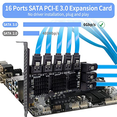 PCIe SATA 16 Port Expansion Card - 6 Gbps SATA 3.0 Controller, Low Profile Bracket, Supports 16 SATA3 Devices, Compatible with Windows, MAC, Linux - color: PCIE SATA 16 port