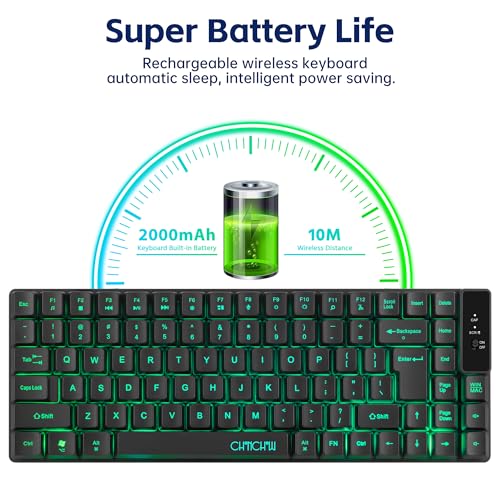 CHONCHOW Wireless Keyboard, Rechargeable Mini Quiet Keyboard, Thin Tenkeyless Design, 87 Key RGB Backlit, Small Compact Keyboard, Light Up Mechanical Feel Keyboard for Xbox PS4 PS5 PC Laptop Gamer
