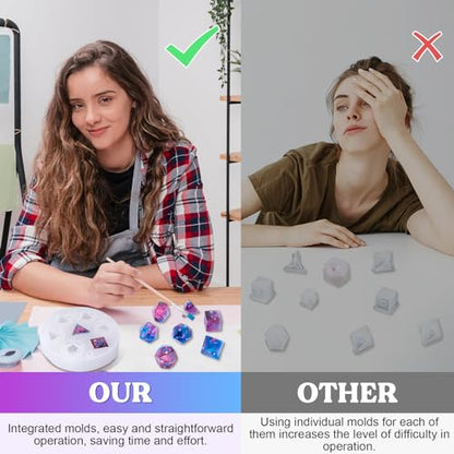 LET'S RESIN Dice Resin Molds Silicone, DND Dice Epoxy Resin Molds with 7 Standard Polyhedral Stereoscopic Dice Cavities, Silicone Molds for Epoxy Resin, DIY Dices Making, Table Board Game | with 7 Standard Polyhedral Stereoscopic Dice Cavities, Silicone M