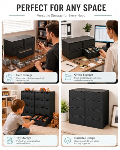 12 Drawer Trading Card Standard Storage Box with 50 Card Dividers (Black) | Cardboard Trading Card Organizer for Collectible Cards Games,Card Box Fits For TCG,MTG,TCG