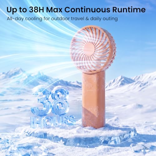 HandFan 2026 𝐔𝐩𝐠𝐫𝐚𝐝𝐞𝐝 Handheld Fan, Hands Free Necklace Fan with lanyard, 8000𝐦𝐀𝐡, 38 Hours Cooling Runtime,180° Foldable (Orange) - color: Clear‑Blade Orange
